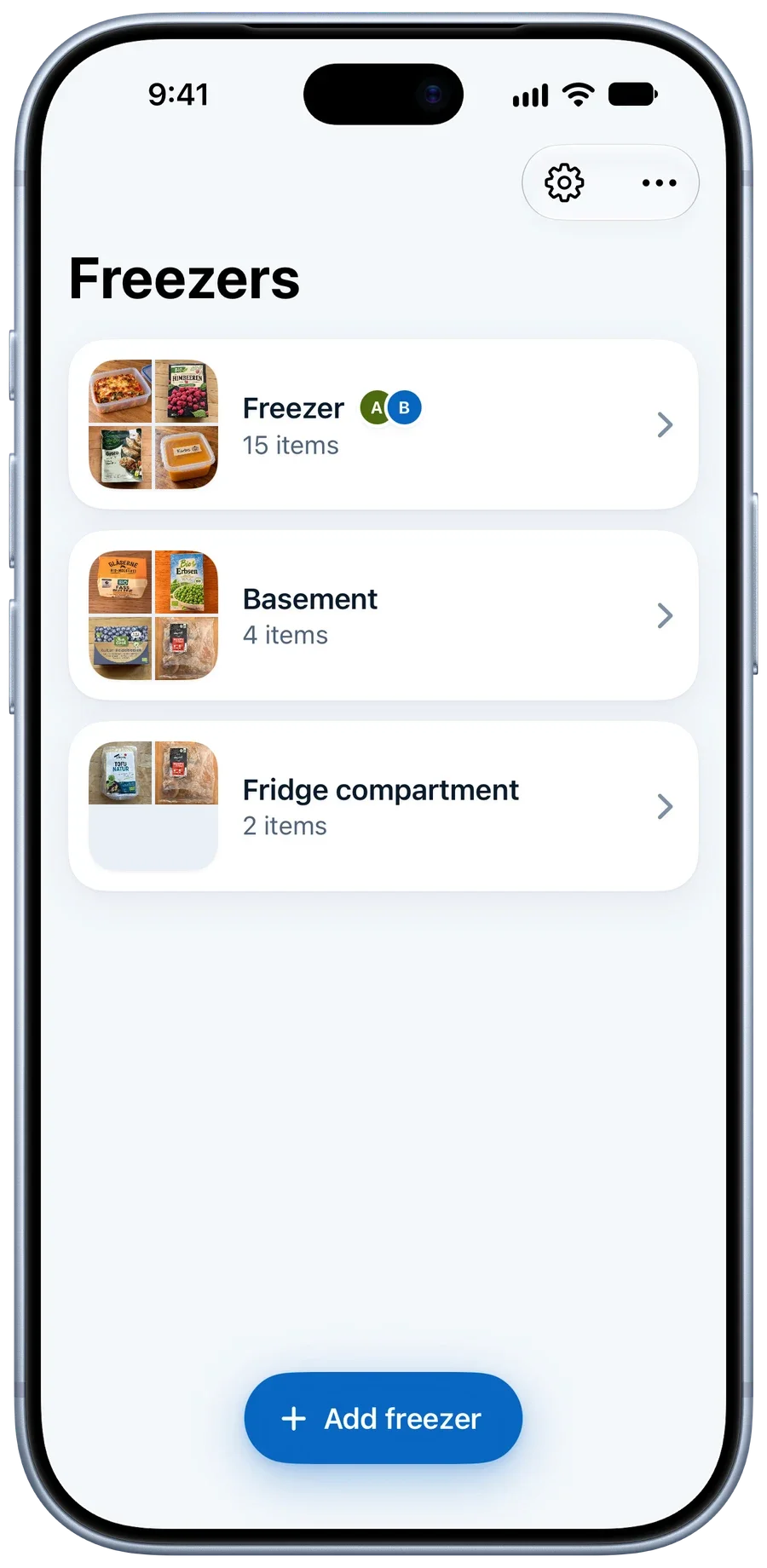 Freeza on iPhone: three freezers with photos of what is inside
